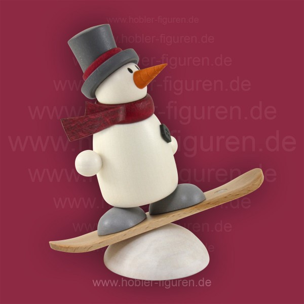 Schneemann Fritz auf Snowboard