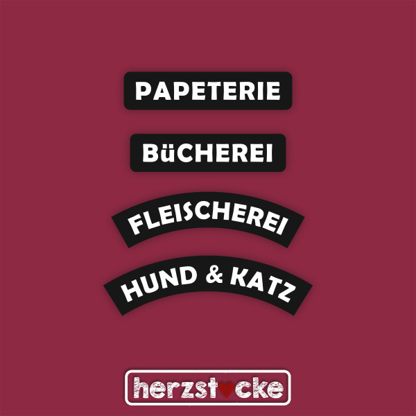 Stempel - Ladenschilder - Papeterie, Bücherei, Fleischerei, Hund & Katz