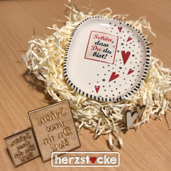 Stempel - "Schön dass Du da bist!" für Keramik