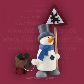 Schneemann Fritz mit Schild und Elch