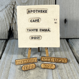 Stempel - Ladenschilder gerade - Tante Emma, Apotheke, Café, Post